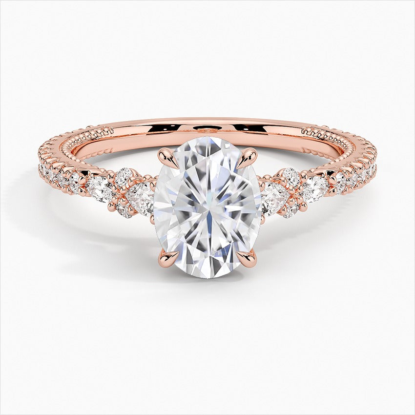 Clarity Oval Cut Three Stone Moissanite Engagement Ring Rose Gold