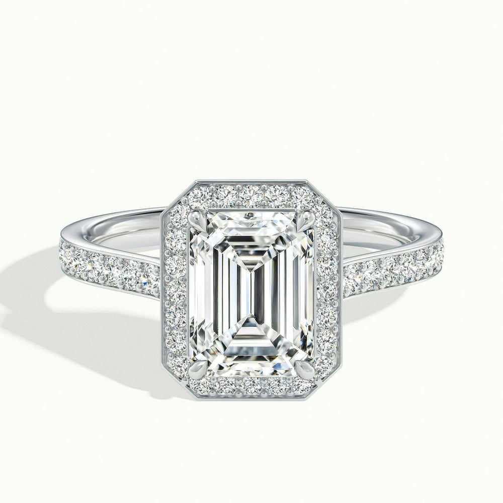 Classic Emerald Cut Halo Moissanite Engagement Ring