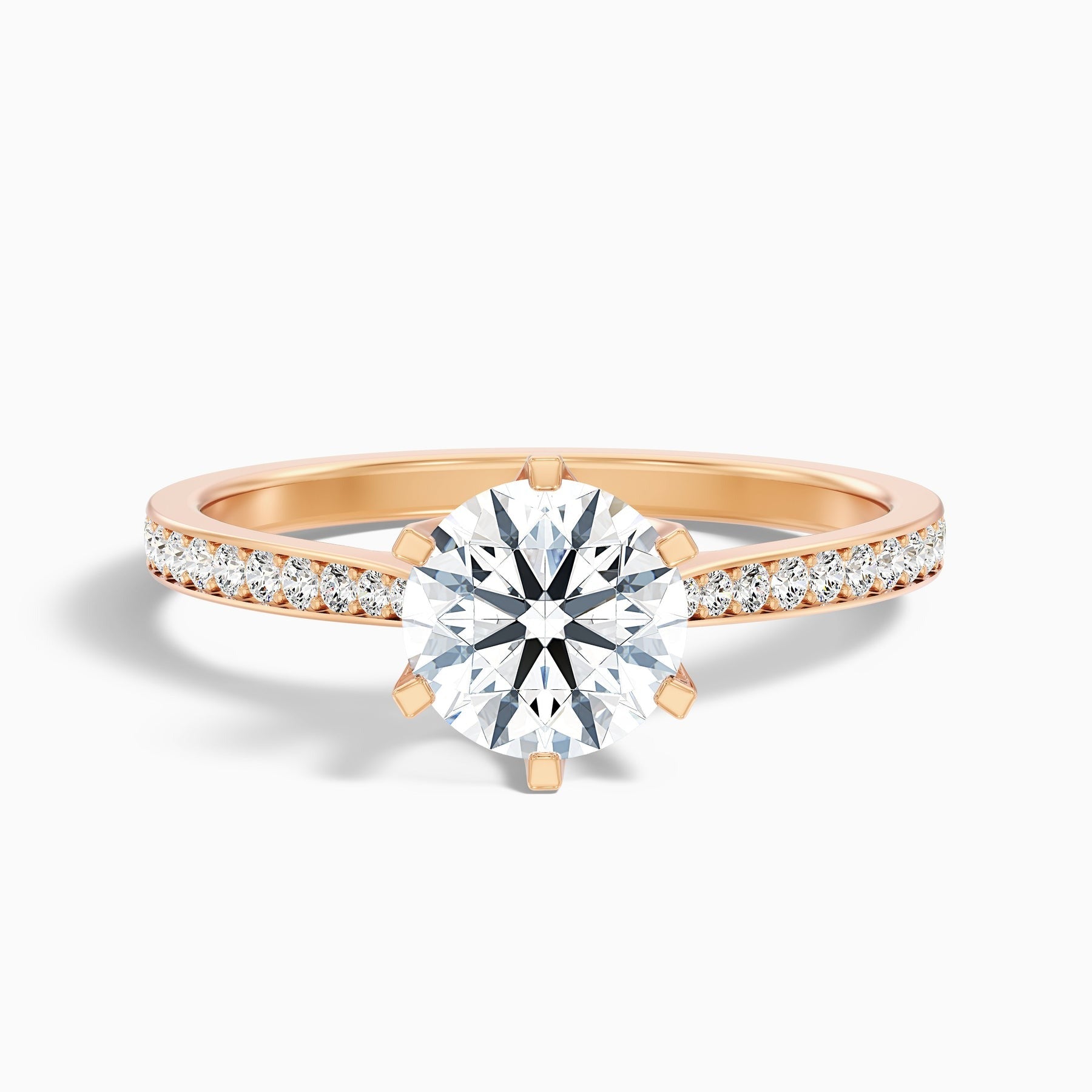 Comet 1 Carat Round Side Stone Pave Lab Grown Engagement Ring in 10k Rose Gold