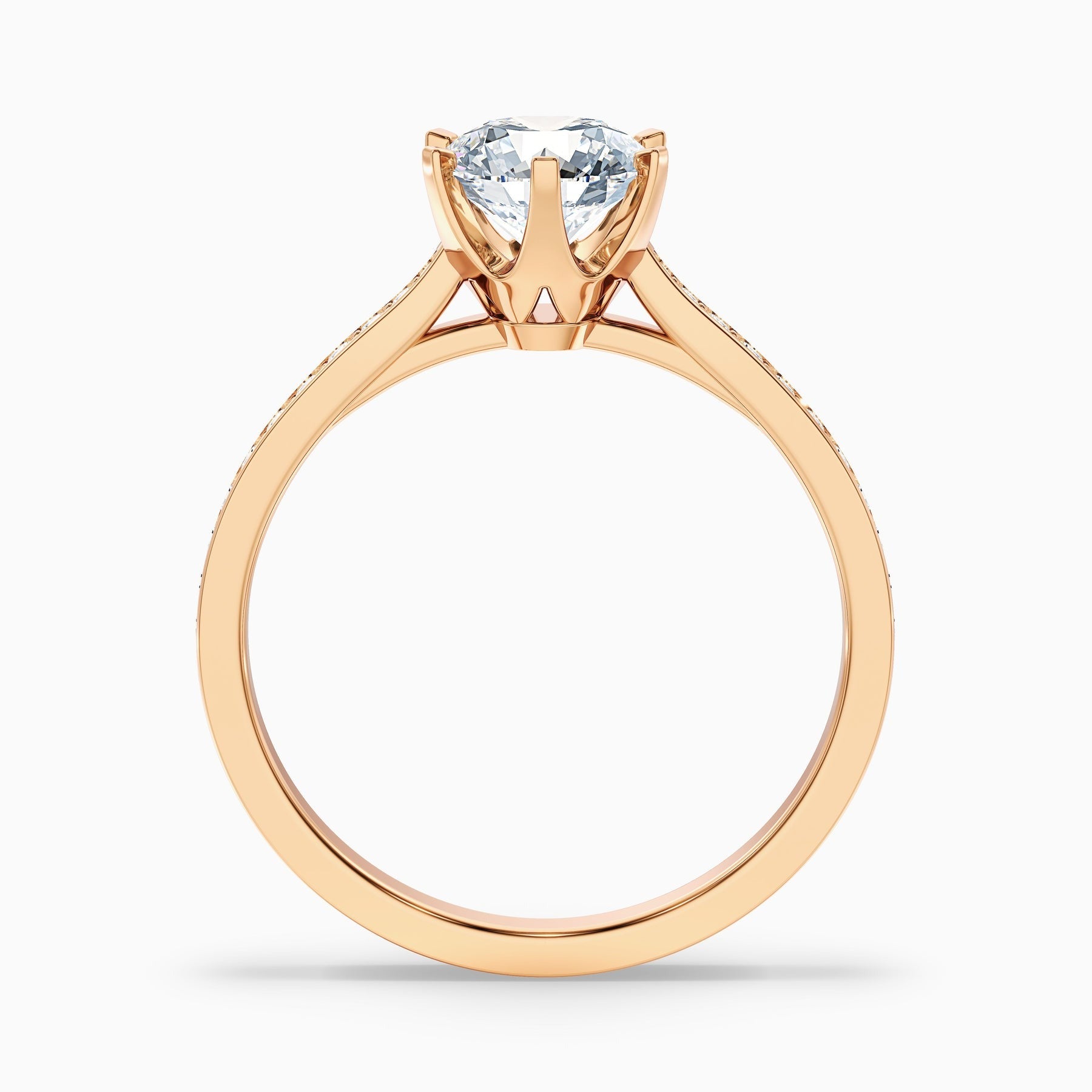 Comet 1 Carat Round Side Stone Pave Lab Grown Engagement Ring in 10k Rose Gold