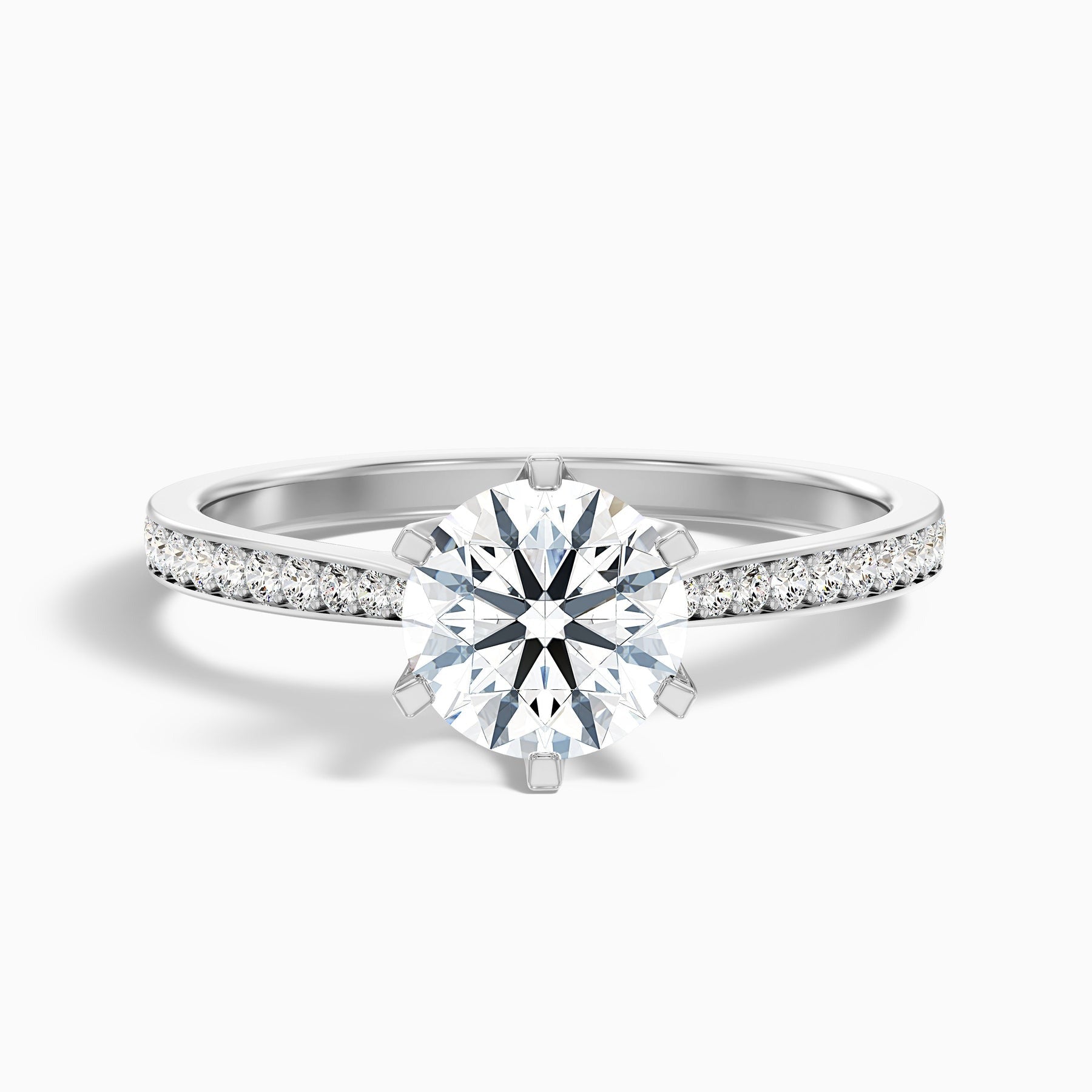 Comet 1 Carat Round Side Stone Pave Lab Grown Engagement Ring in 10k White Gold