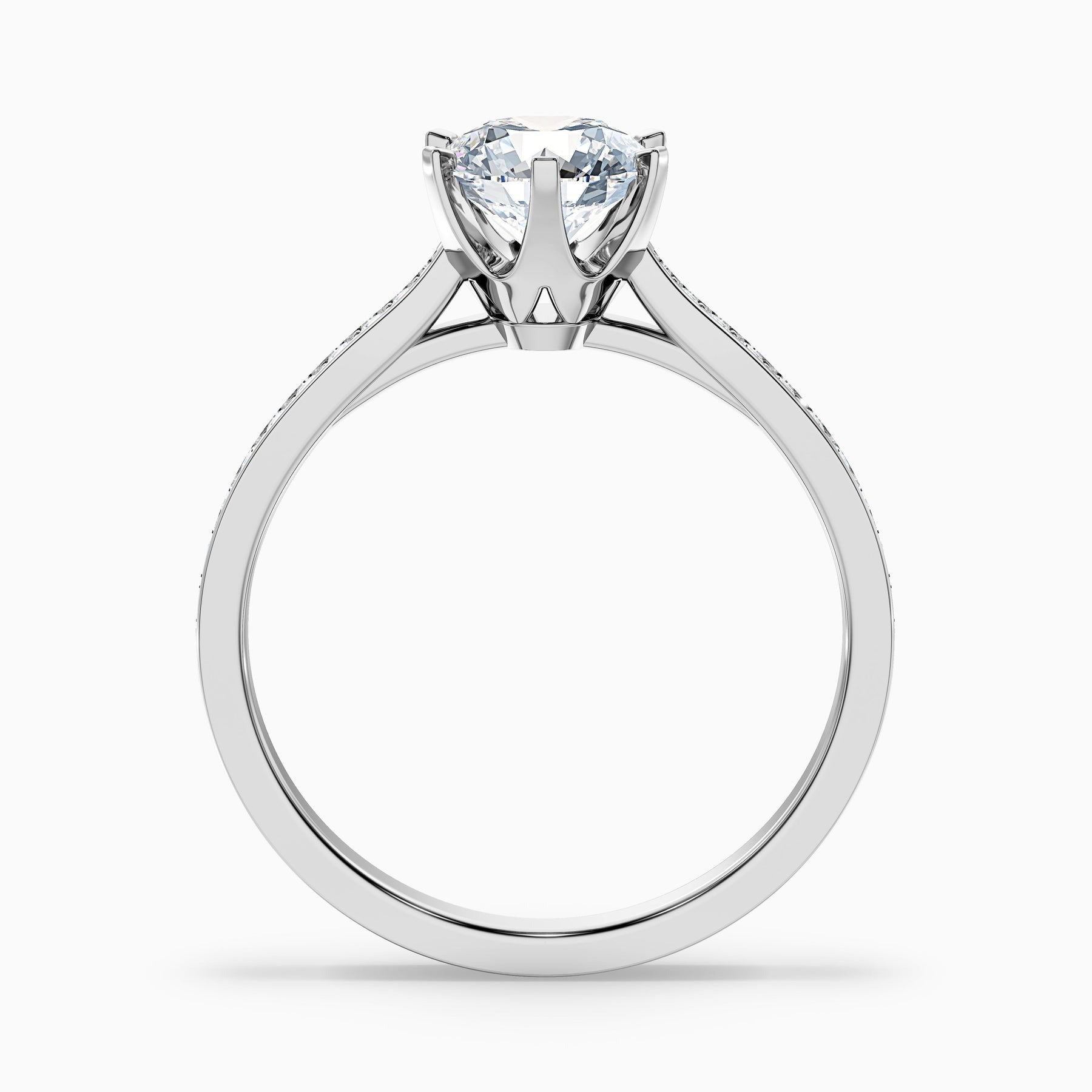 Comet 1 Carat Round Side Stone Pave Lab Grown Engagement Ring in 10k White Gold