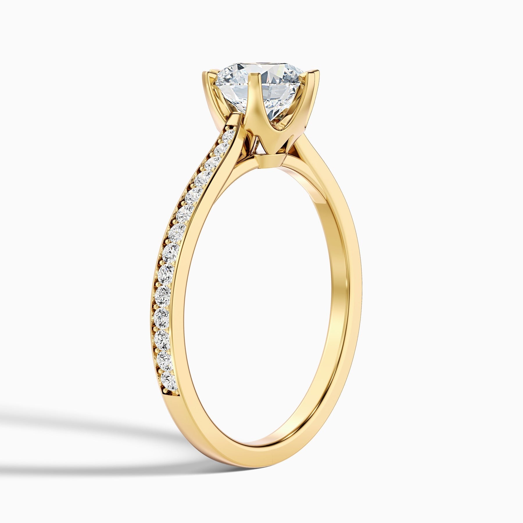 Comet 1 Carat Round Side Stone Pave Lab Grown Engagement Ring in 10k Yellow Gold