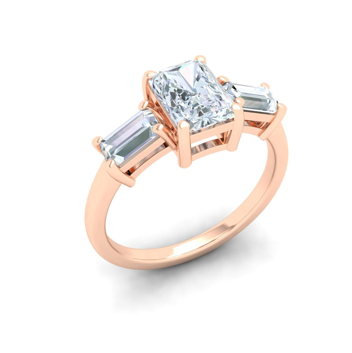 Commitment 3 Stone Radiant Moissanite Engagement Ring Rose Gold