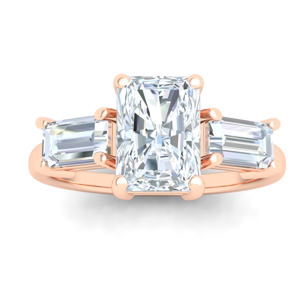 Commitment 3 Stone Radiant Moissanite Engagement Ring Rose Gold