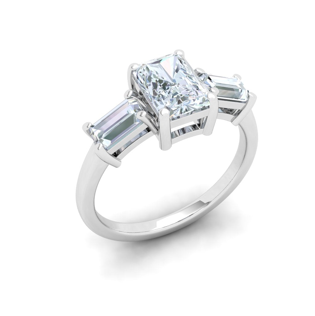 Commitment 3 Stone Radiant Moissanite Engagement Ring White Gold