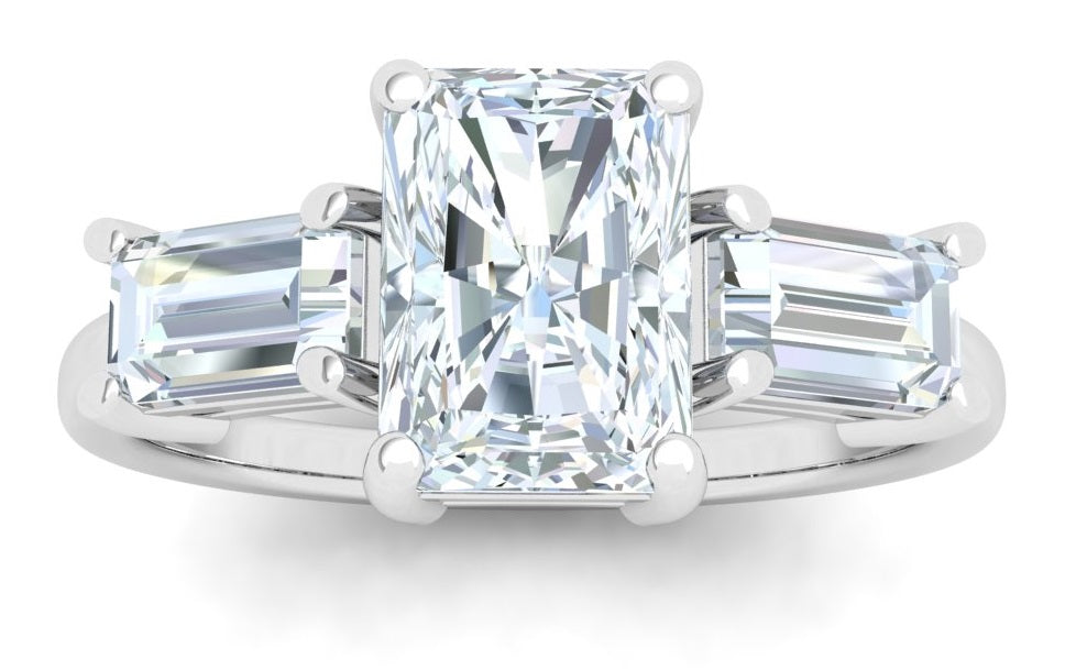 Commitment 3 Stone Radiant Moissanite Engagement Ring White Gold