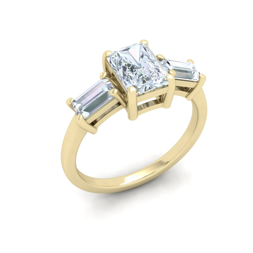 Commitment 3 Stone Radiant Moissanite Engagement Ring Yellow Gold