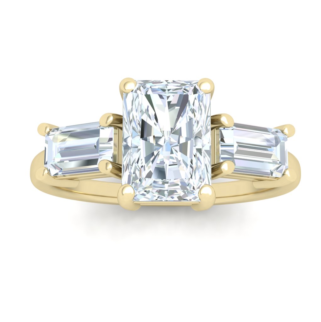 Commitment 3 Stone Radiant Moissanite Engagement Ring Yellow Gold