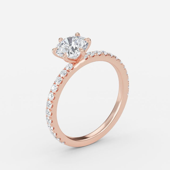 Concha Six-Prong Petite Round Moissanite Engagement Ring Rose Gold