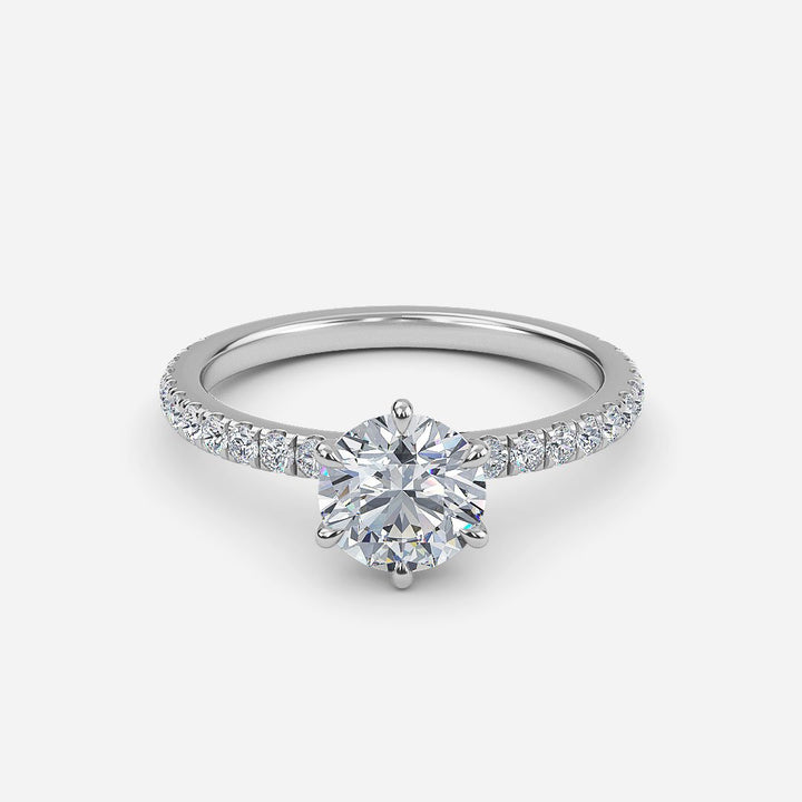 Concha Six-Prong Petite Round Moissanite Engagement Ring White Gold