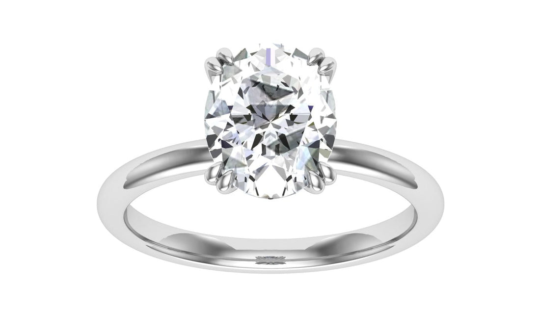 Cosmos Double Claw Oval Cut Solitaire Moissanite Engagement Ring White Gold