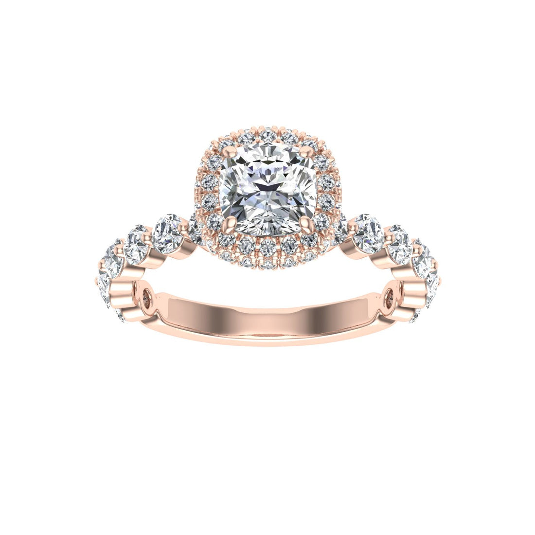 Covenant Cushion Cut Double Edge Halo Moissanite Engagement Ring Rose Gold