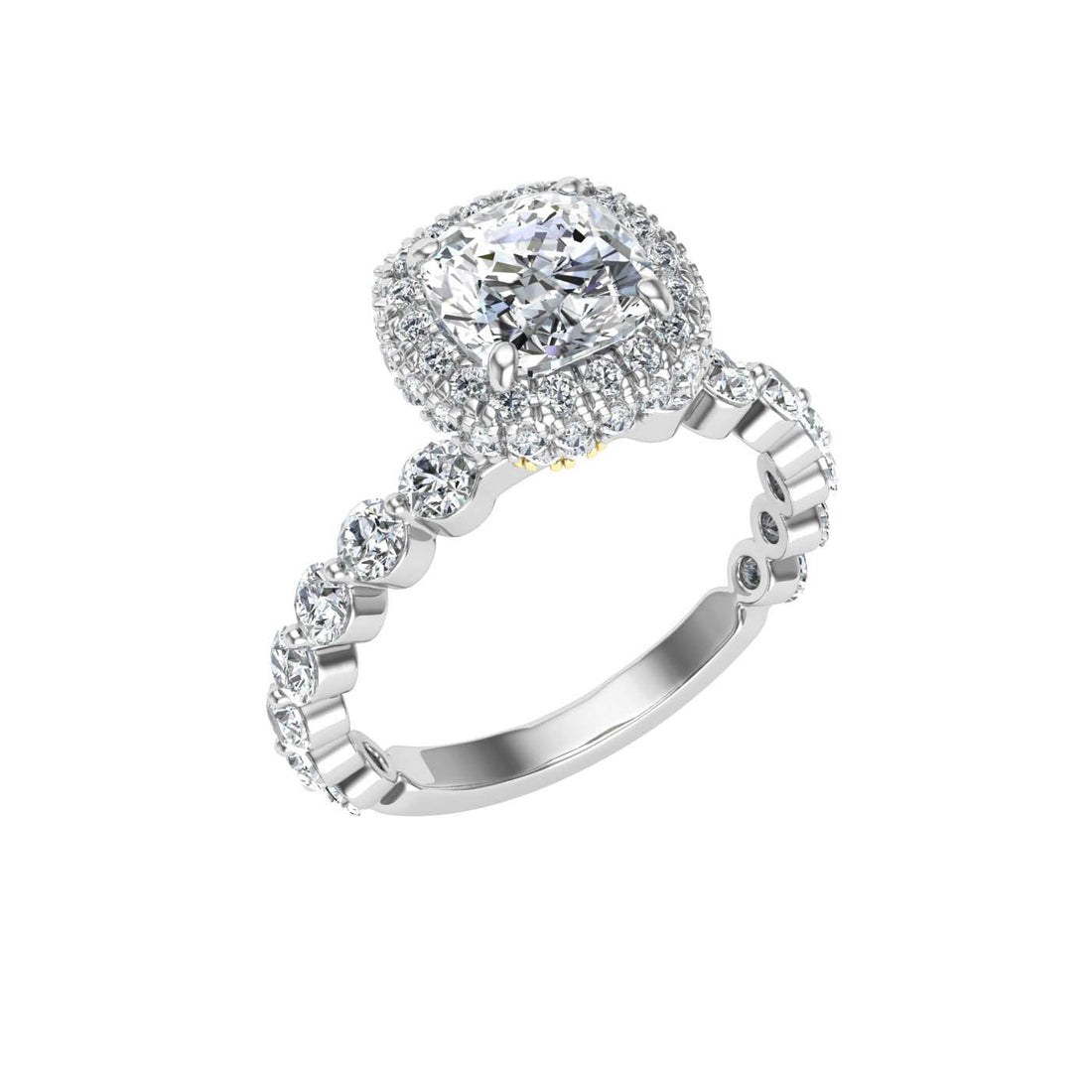 Covenant Cushion Cut Double Edge Halo Moissanite Engagement Ring White Gold