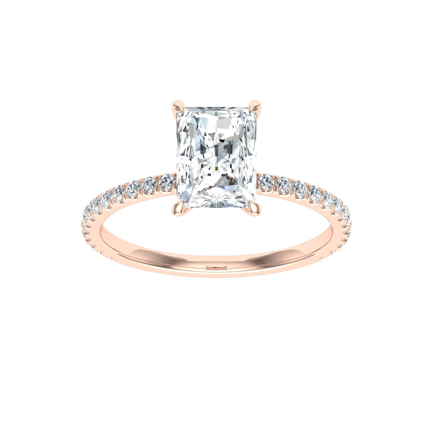 Crescendo Radiant Cut Solitaire Moissanite Engagement Ring Rose Gold
