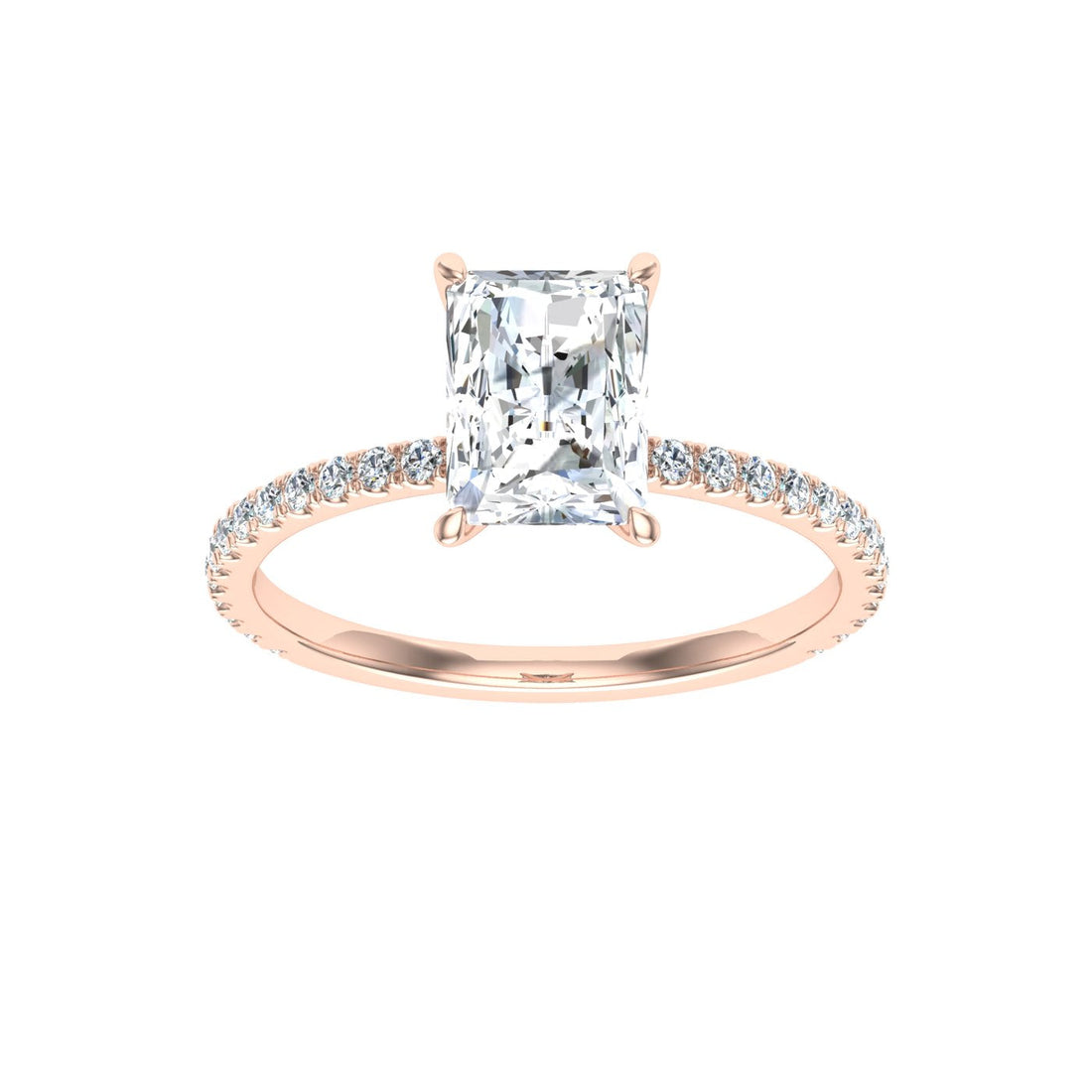 Crescendo Radiant Cut Solitaire Moissanite Engagement Ring Rose Gold