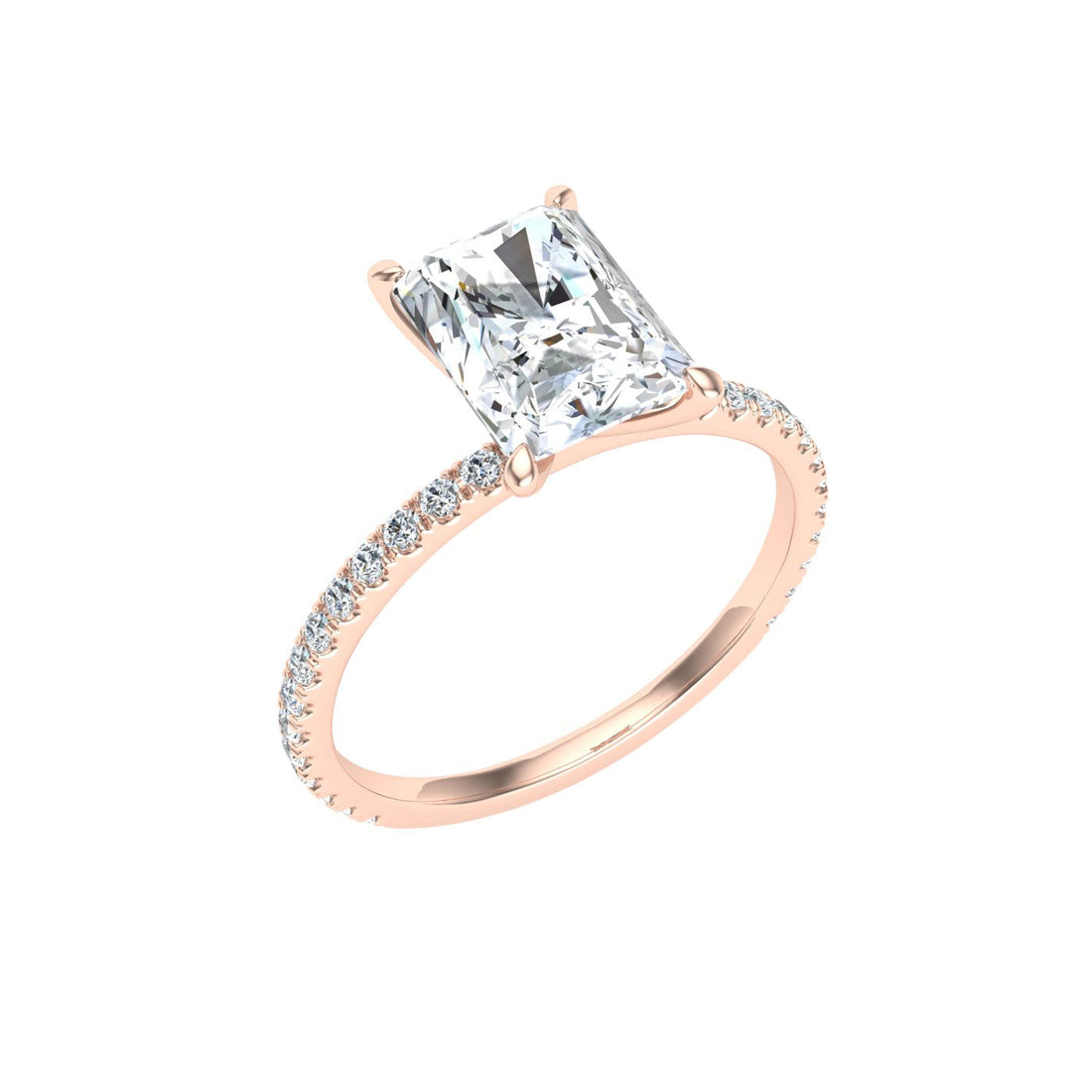 Crescendo Radiant Cut Solitaire Moissanite Engagement Ring Rose Gold