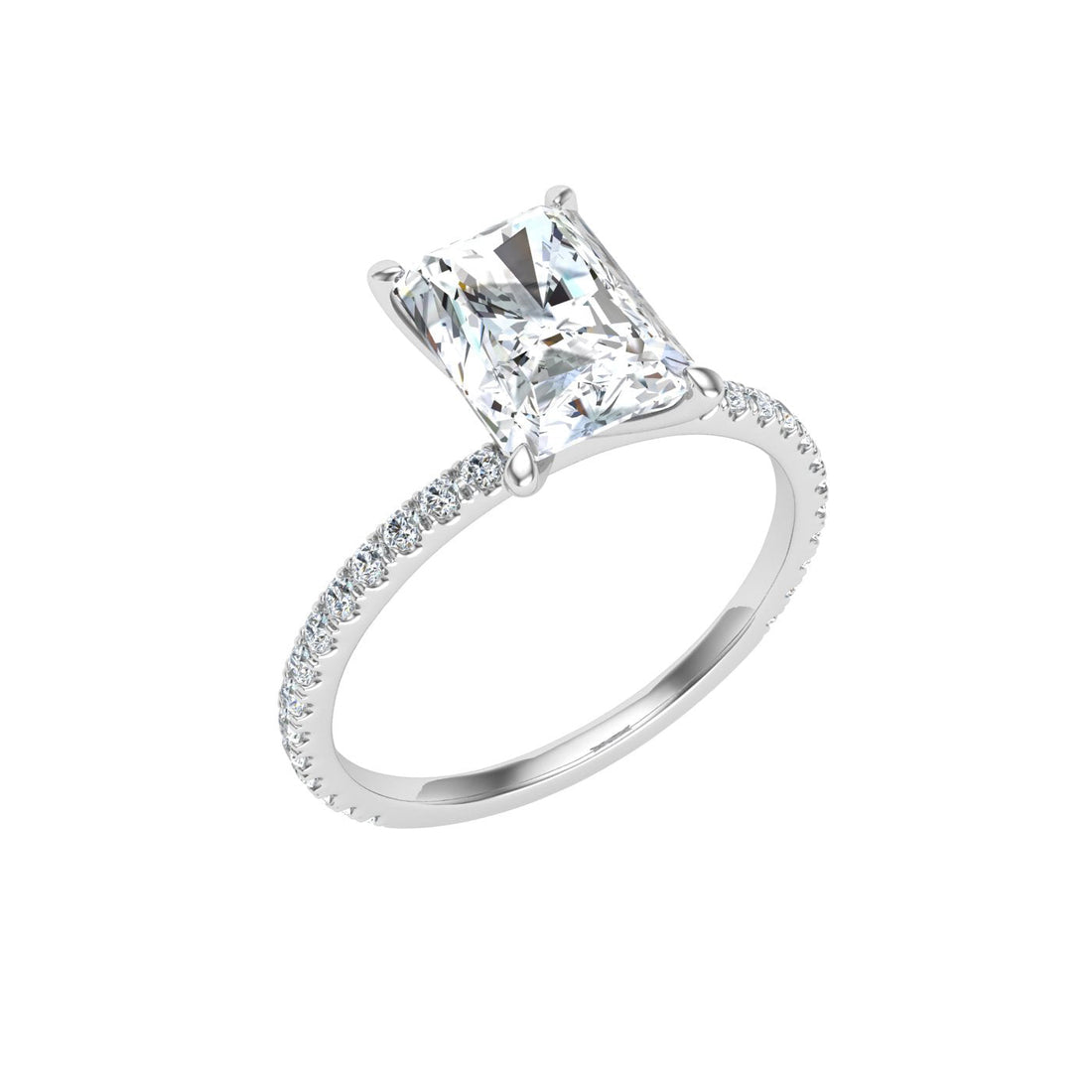 Crescendo Radiant Cut Solitaire Moissanite Engagement Ring White Gold