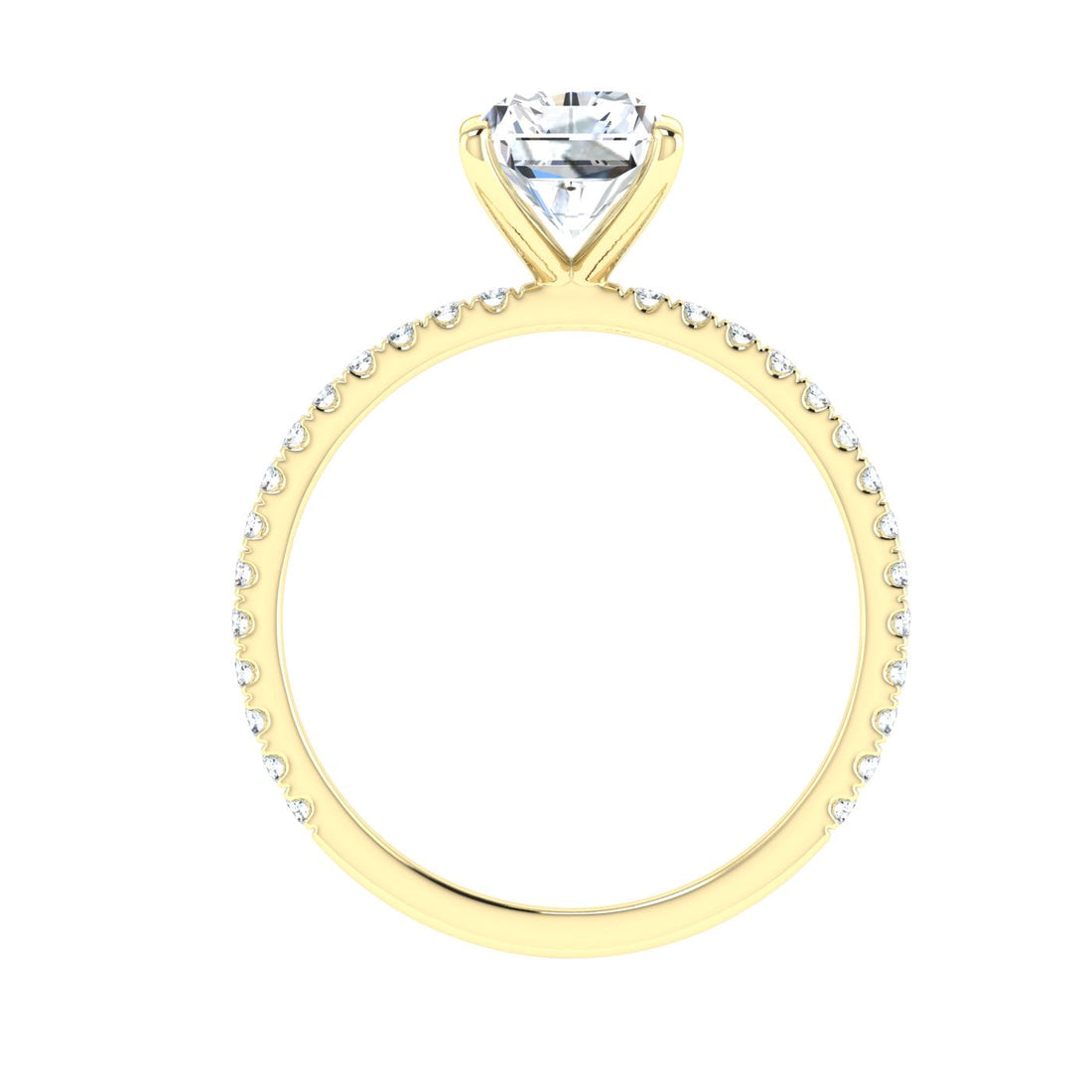 Crescendo Radiant Cut Solitaire Moissanite Engagement Ring Yellow Gold