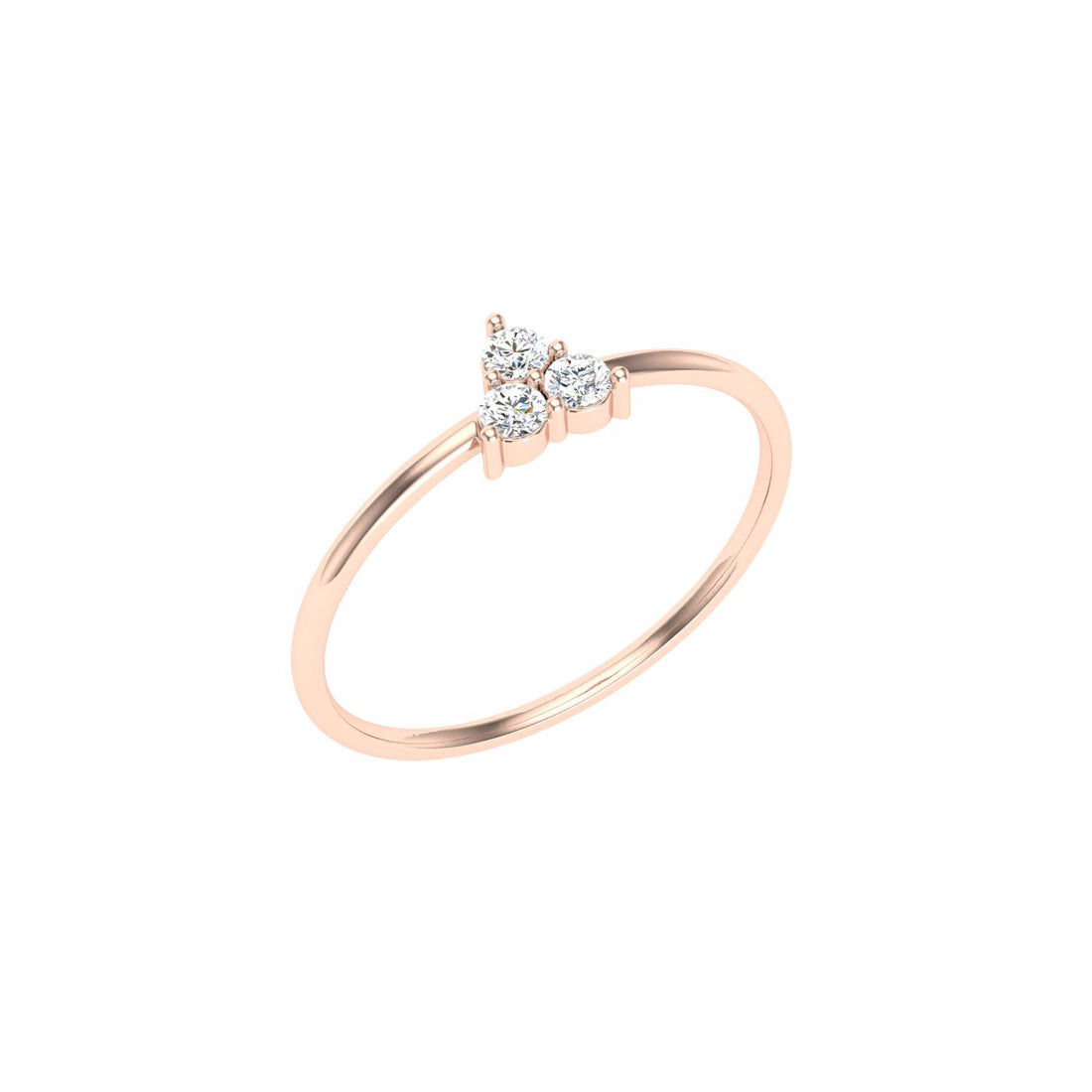 Crest Round 3 Stone Solitaire Moissanite Engagement Ring Rose Gold