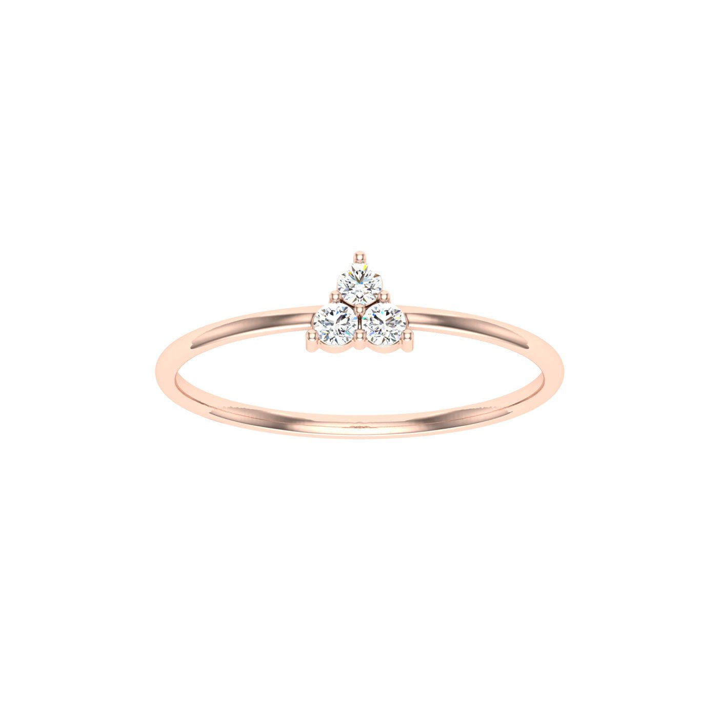 Crest Round 3 Stone Solitaire Moissanite Engagement Ring Rose Gold