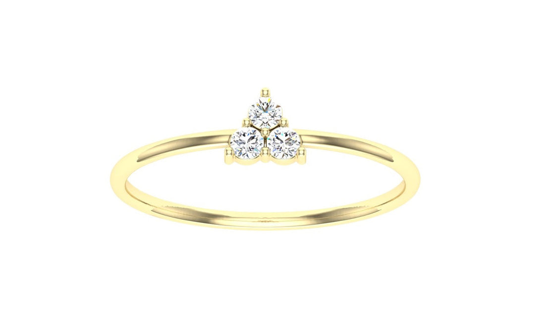 Crest Round 3 Stone Solitaire Moissanite Engagement Ring Yellow Gold