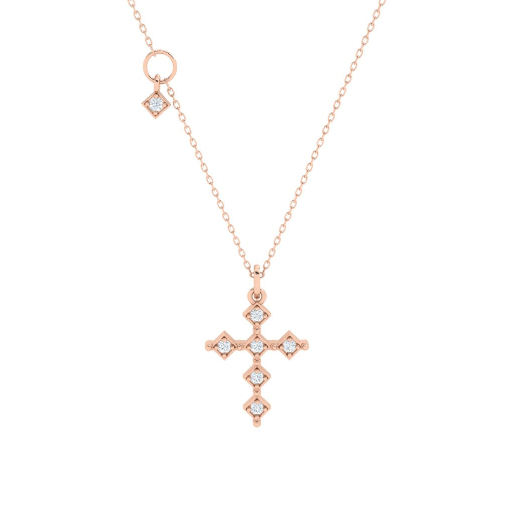 Cross Moissanite Pendant with Accent Rose Gold