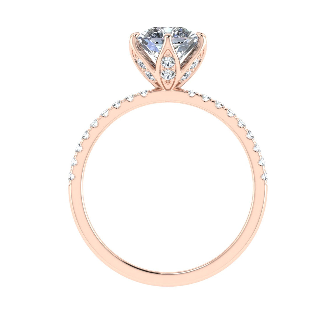 Crown Asscher Cut Hidden Halo Moissanite Engagement Ring Rose Gold