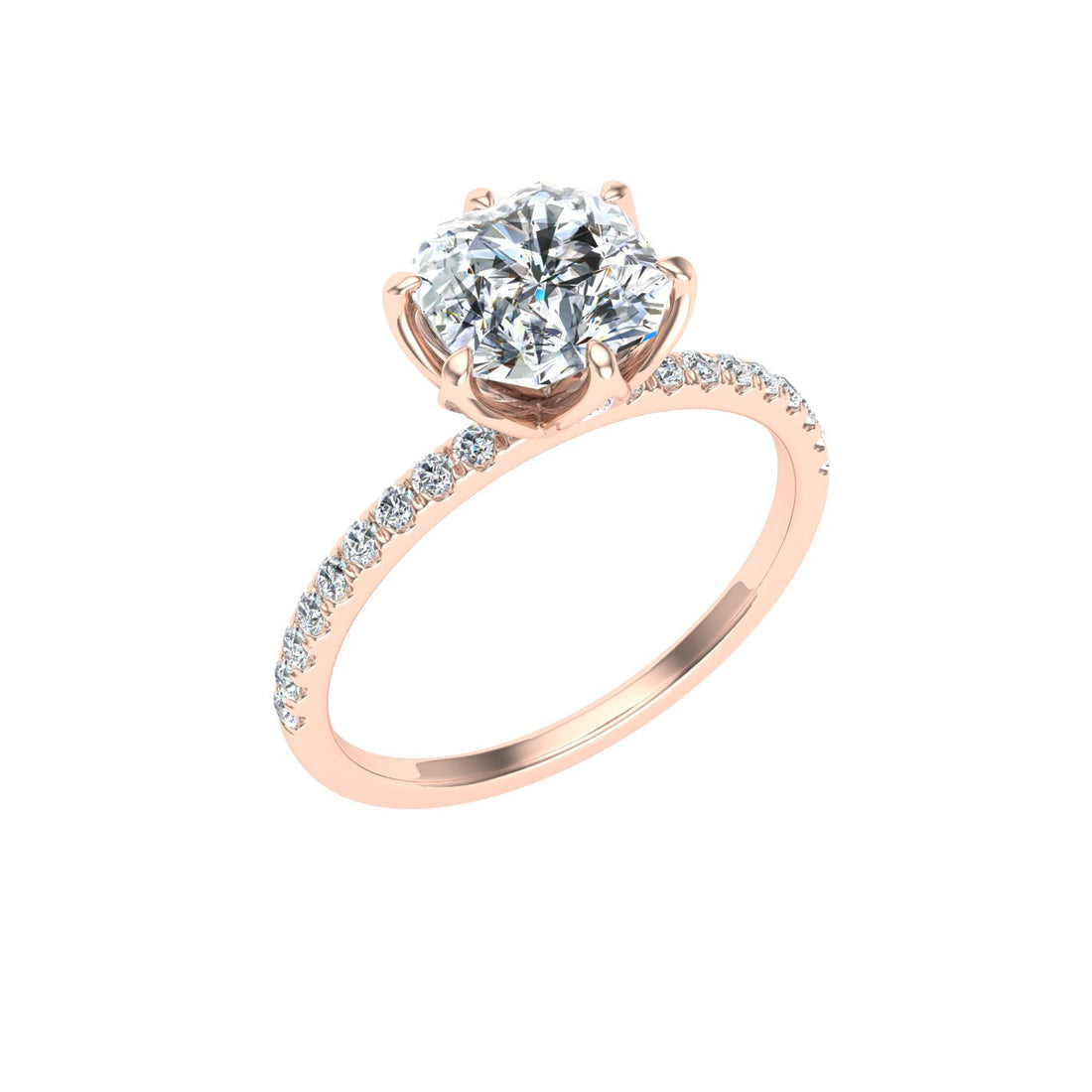 Crown Asscher Cut Hidden Halo Moissanite Engagement Ring Rose Gold