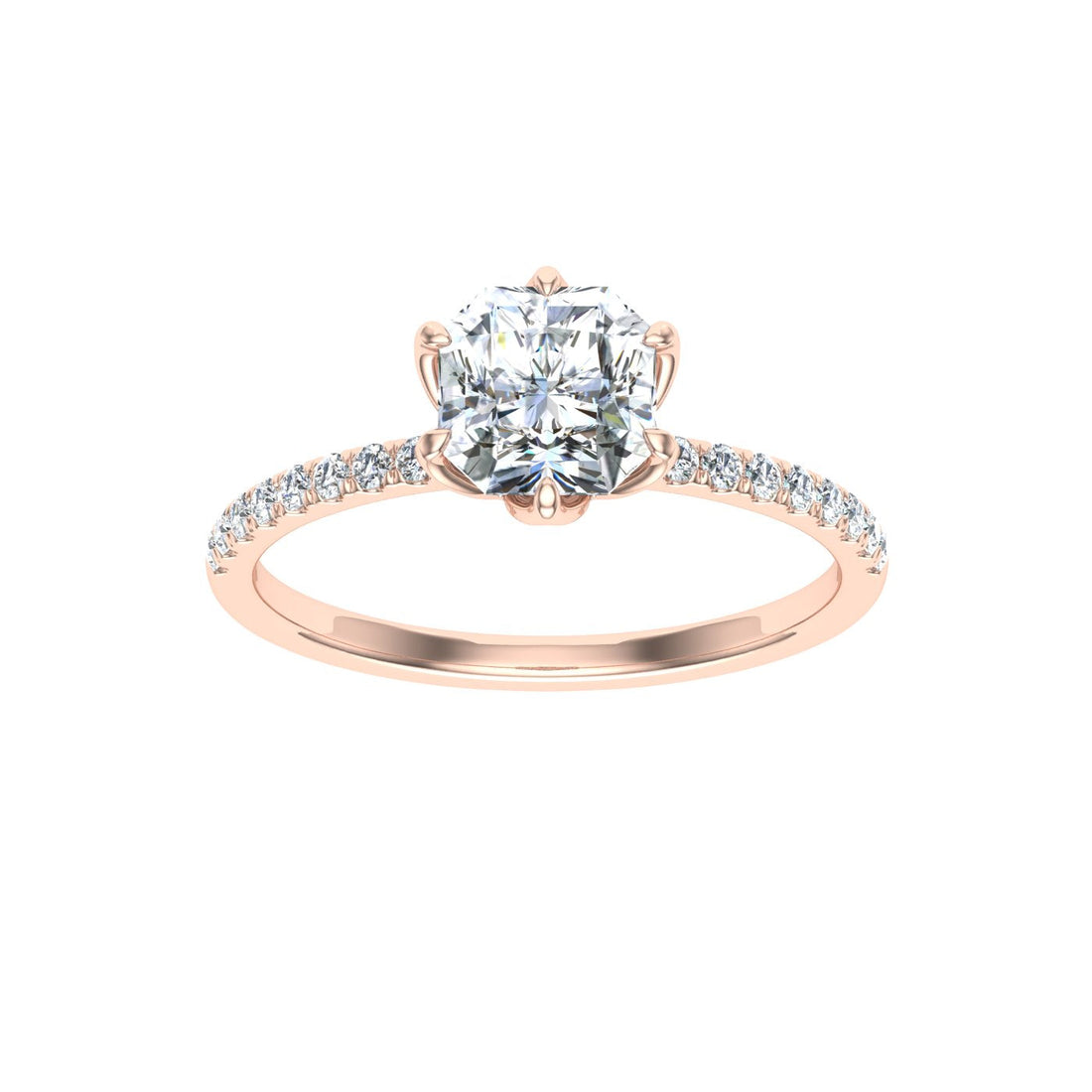 Crown Asscher Cut Hidden Halo Moissanite Engagement Ring Rose Gold