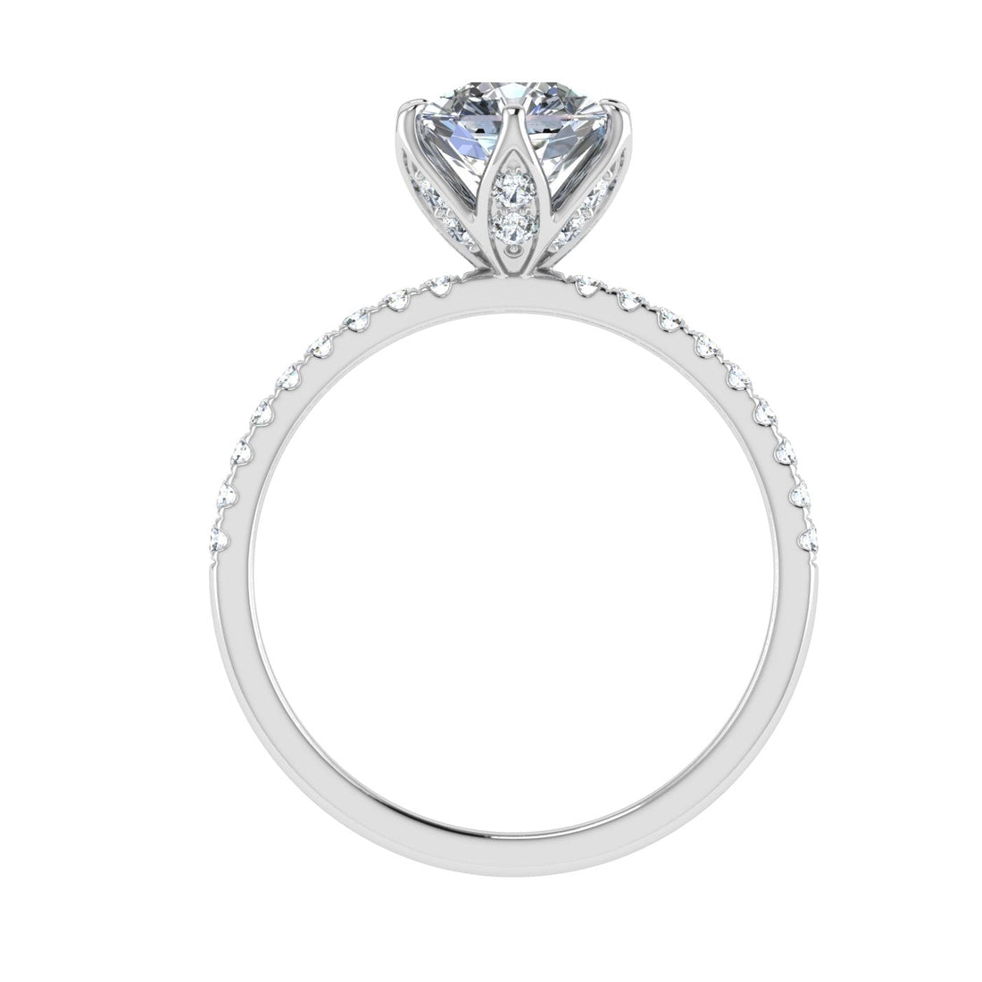 Crown Asscher Cut Hidden Halo Moissanite Engagement Ring White Gold