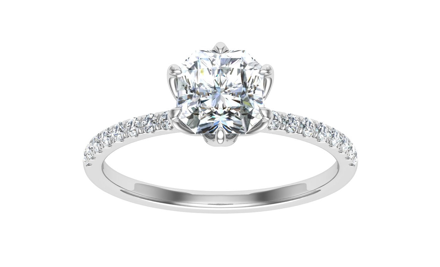 Crown Asscher Cut Hidden Halo Moissanite Engagement Ring White Gold