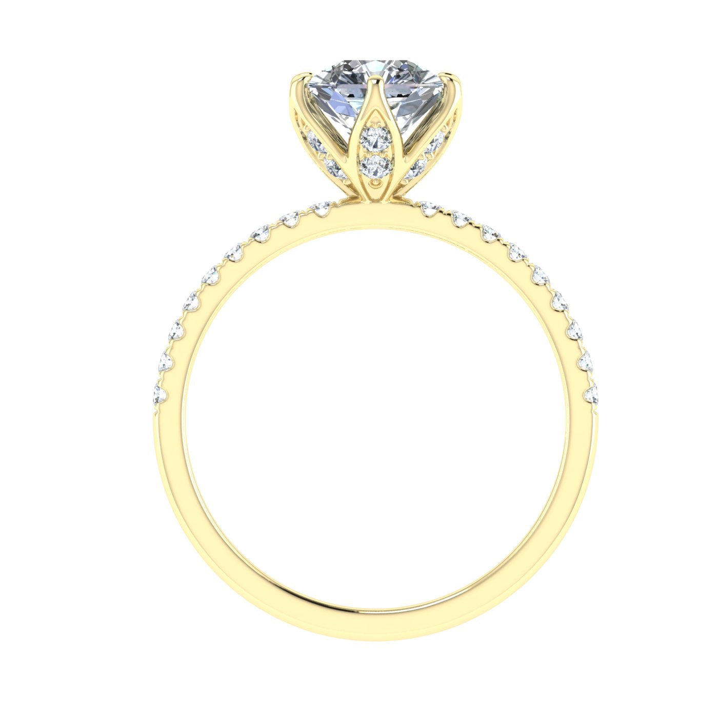 Crown Asscher Cut Hidden Halo Moissanite Engagement Ring Yellow Gold