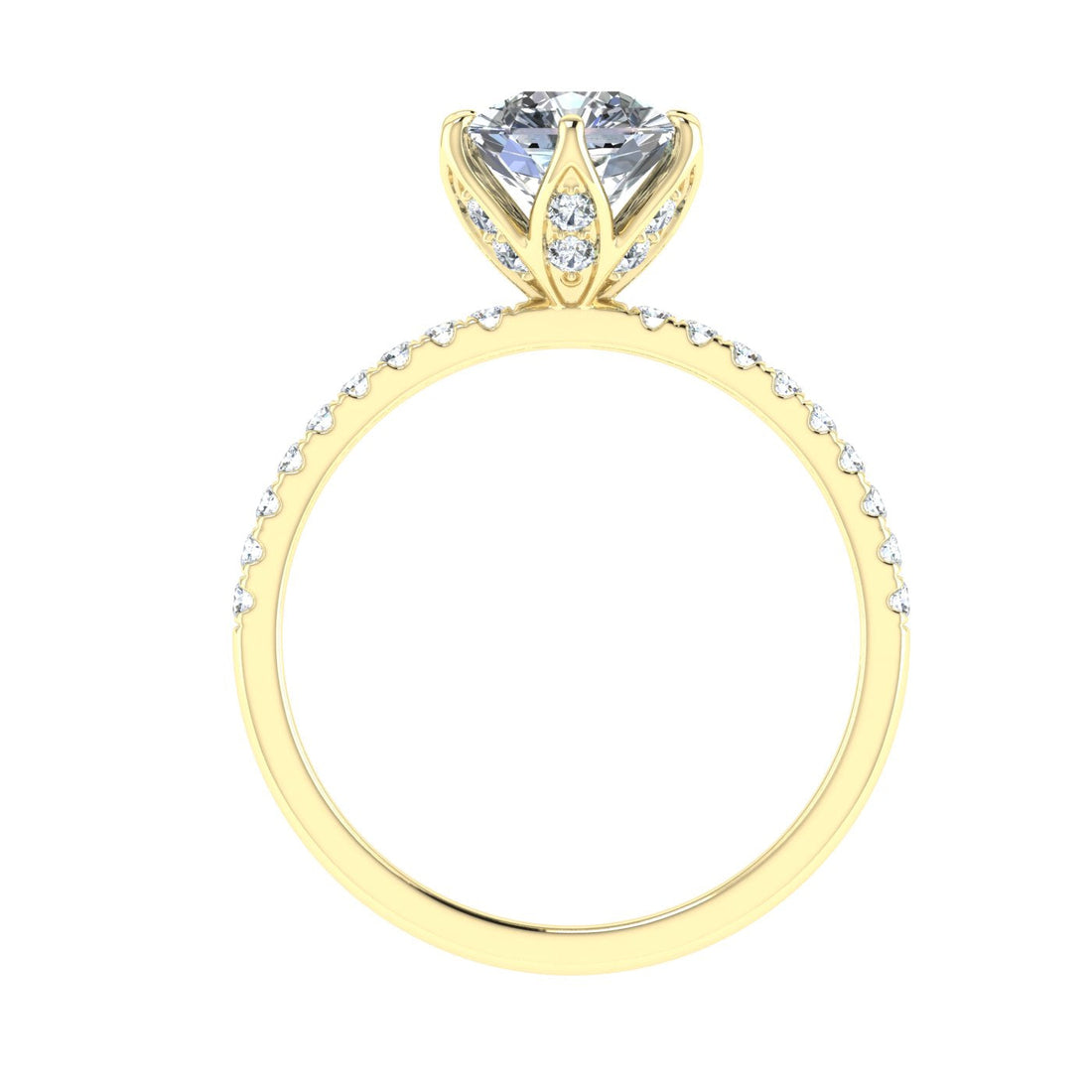 Crown Asscher Cut Hidden Halo Moissanite Engagement Ring Yellow Gold