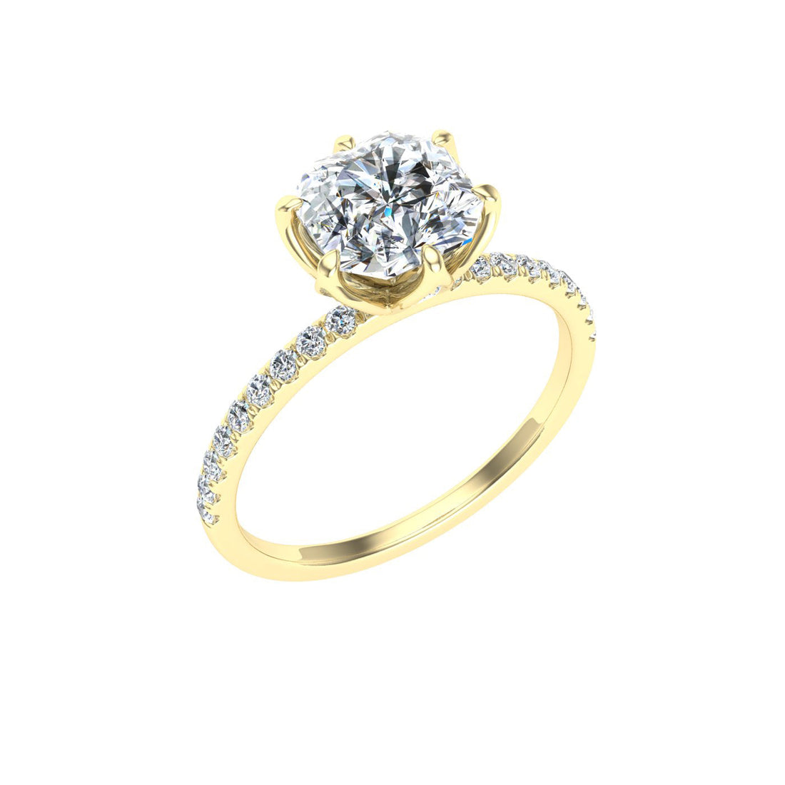 Crown Asscher Cut Hidden Halo Moissanite Engagement Ring Yellow Gold