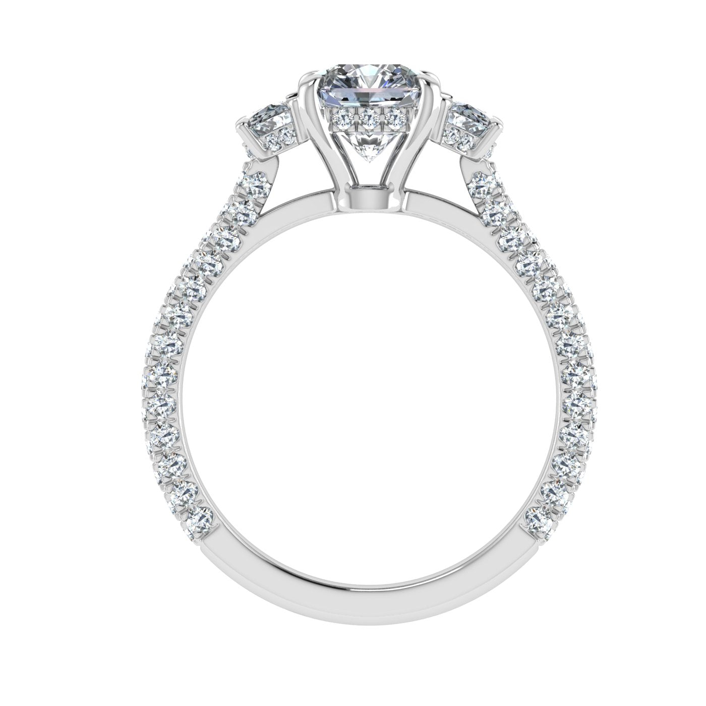 Crowncut Asscher 3 Stone Moissanite Engagement Ring White Gold