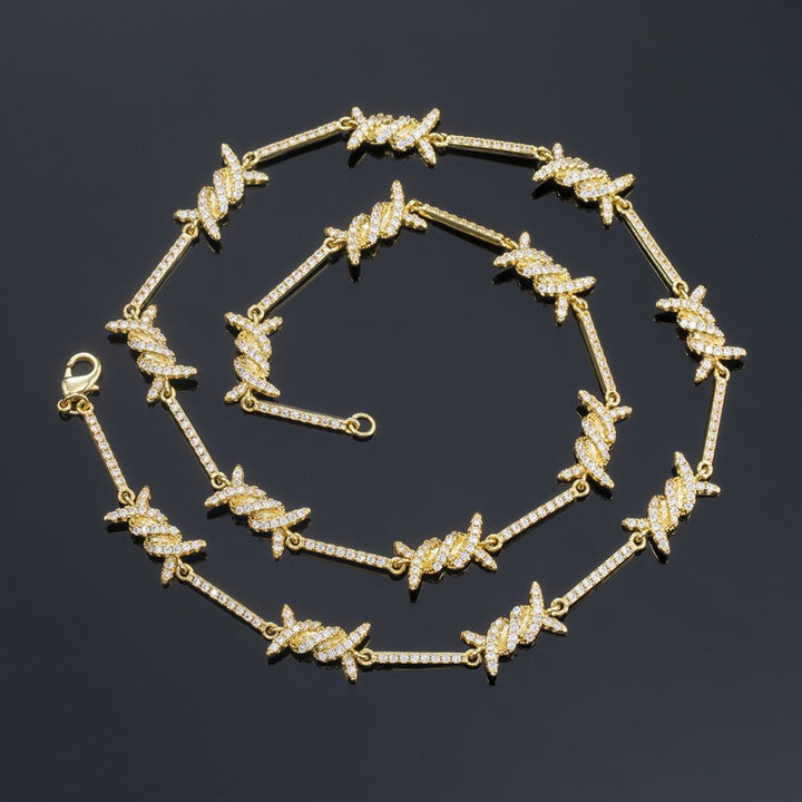 Crystal Iced 8mm Moissanite Thorns Chain Yellow Gold