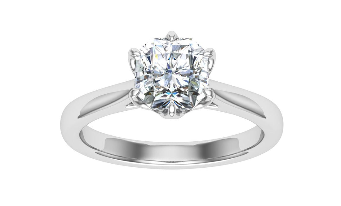 Crystal Asscher Cut Solitaire Moissanite Engagement Ring White Gold