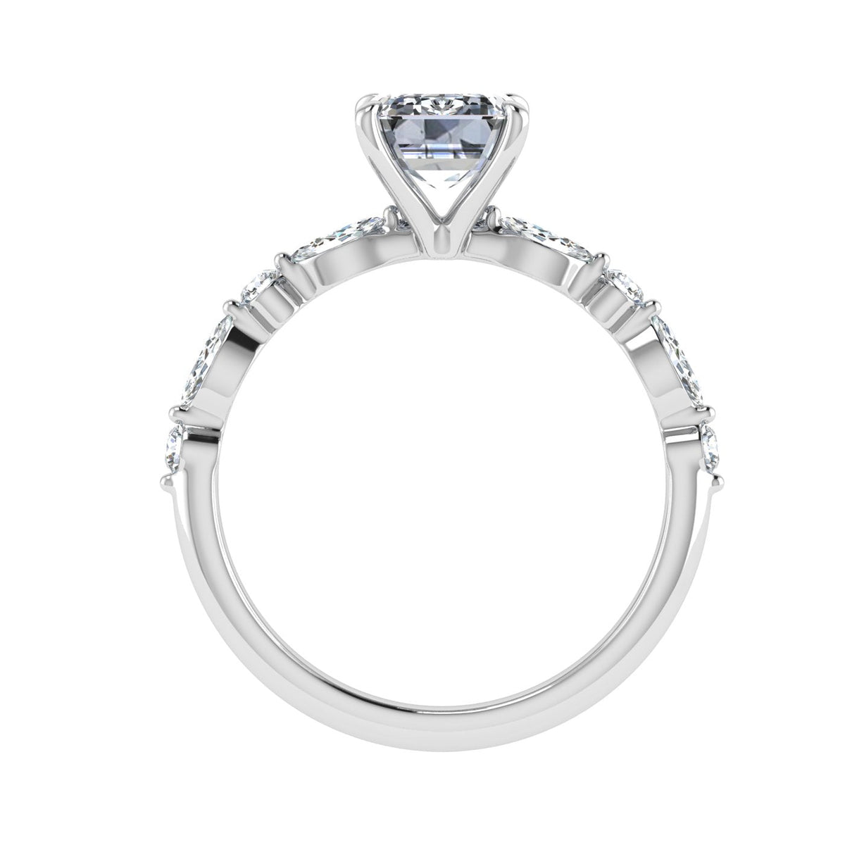 Crystalline Emerald Side Stones Moissanite Engagement Ring – Grown Leo