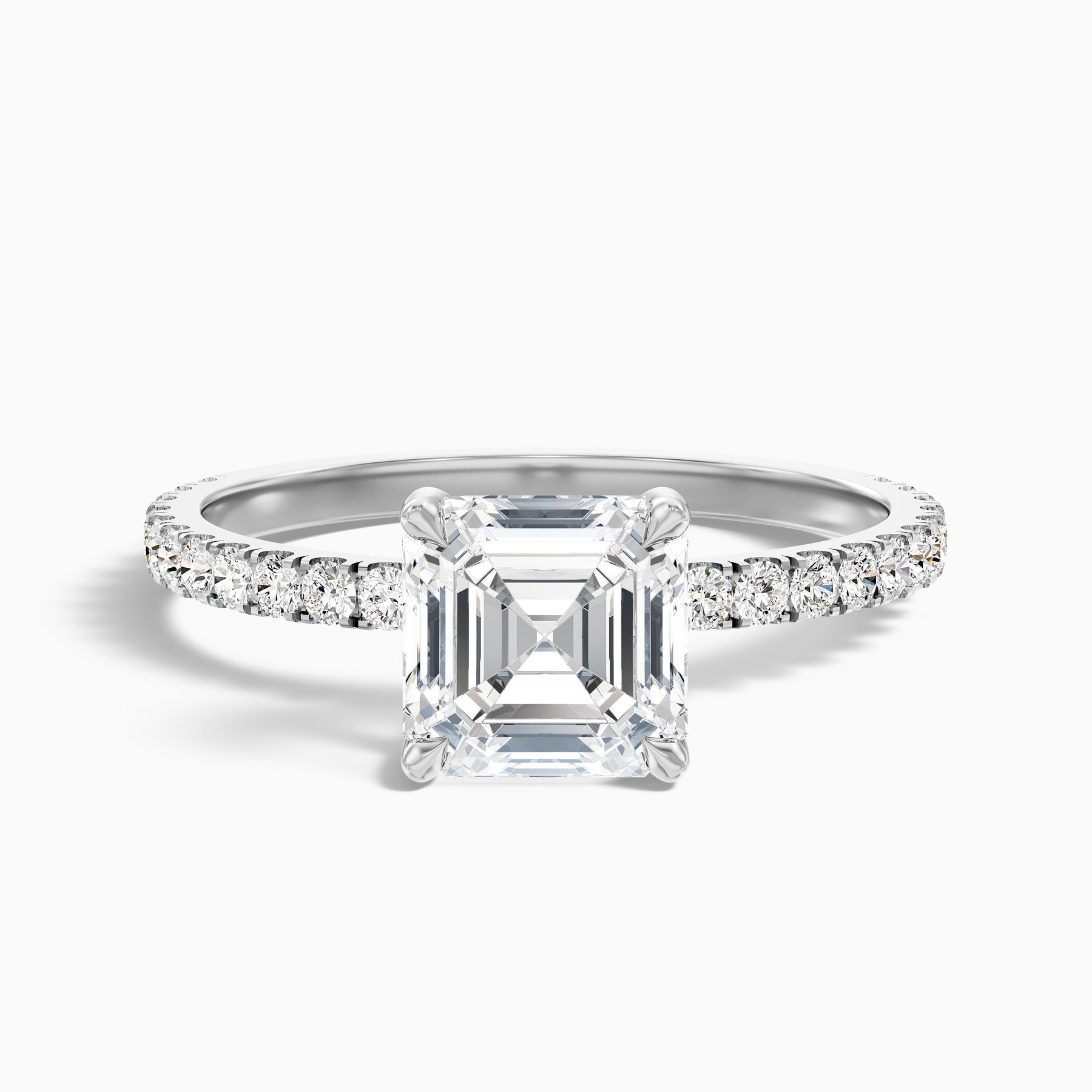 Crystaluxe Asscher Cut Side Stone Pave Lab Grown Diamond Engagement Ring