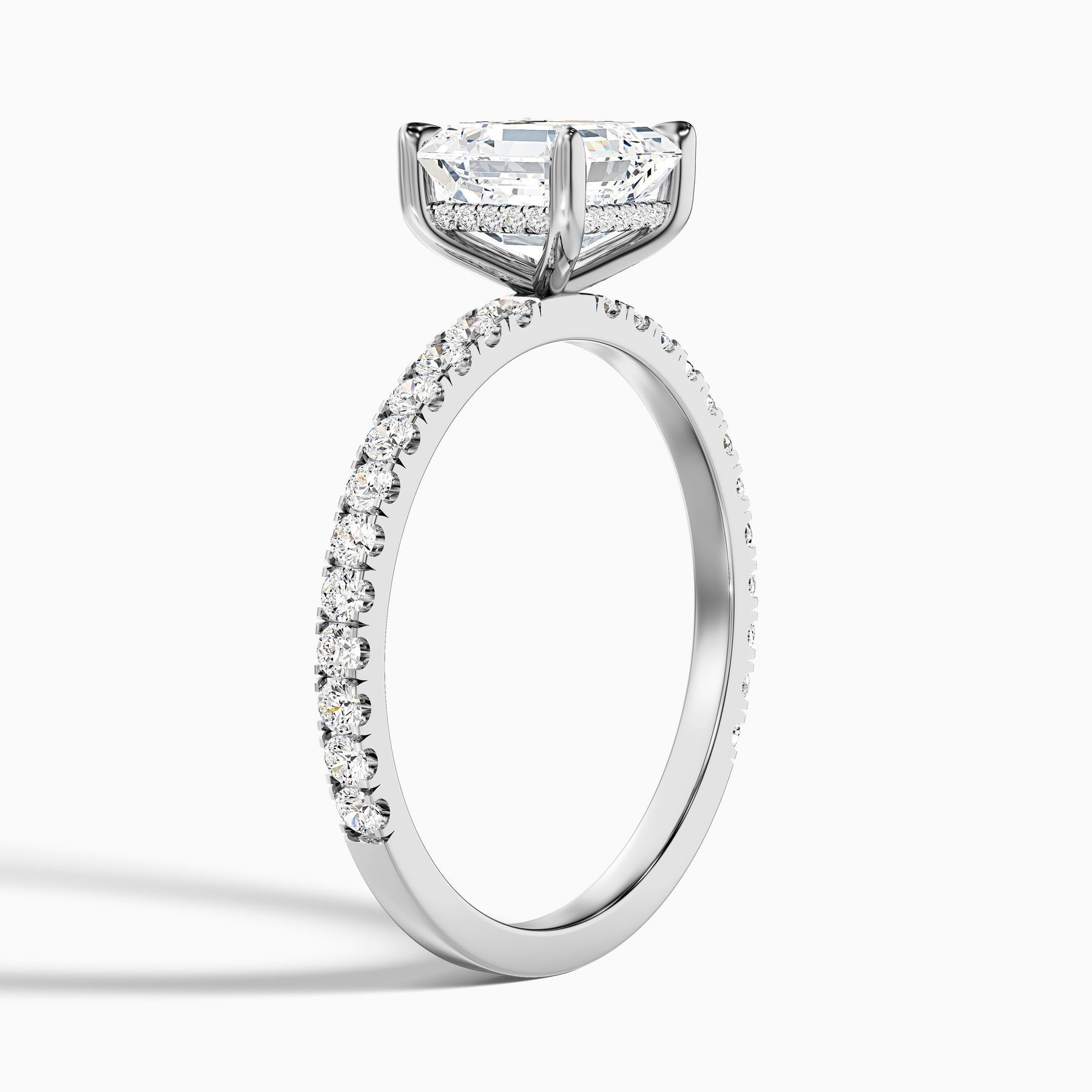 Crystaluxe Asscher Cut Side Stone Pave Lab Grown Diamond Engagement Ring