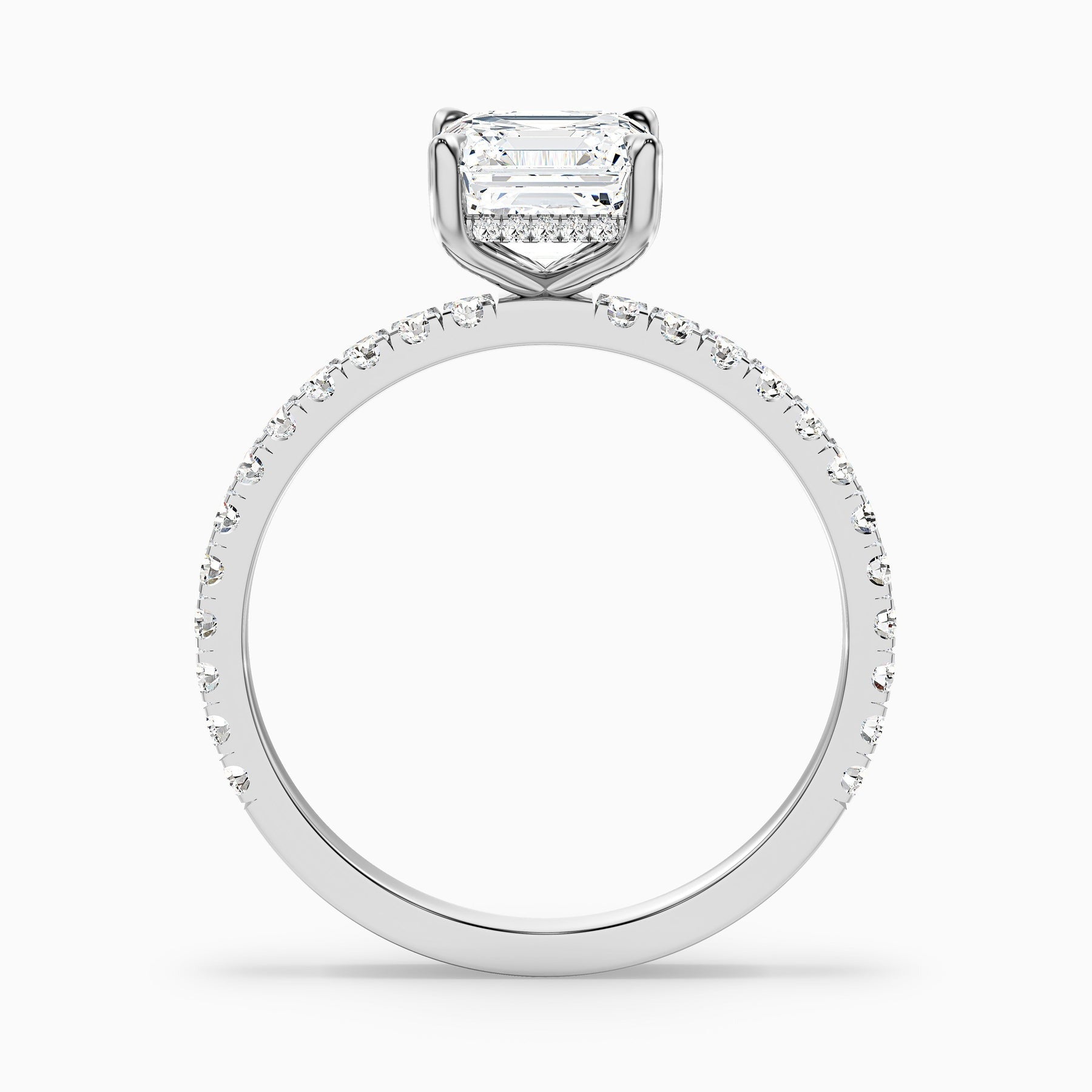 Crystaluxe Asscher Cut Side Stone Pave Lab Grown Diamond Engagement Ring
