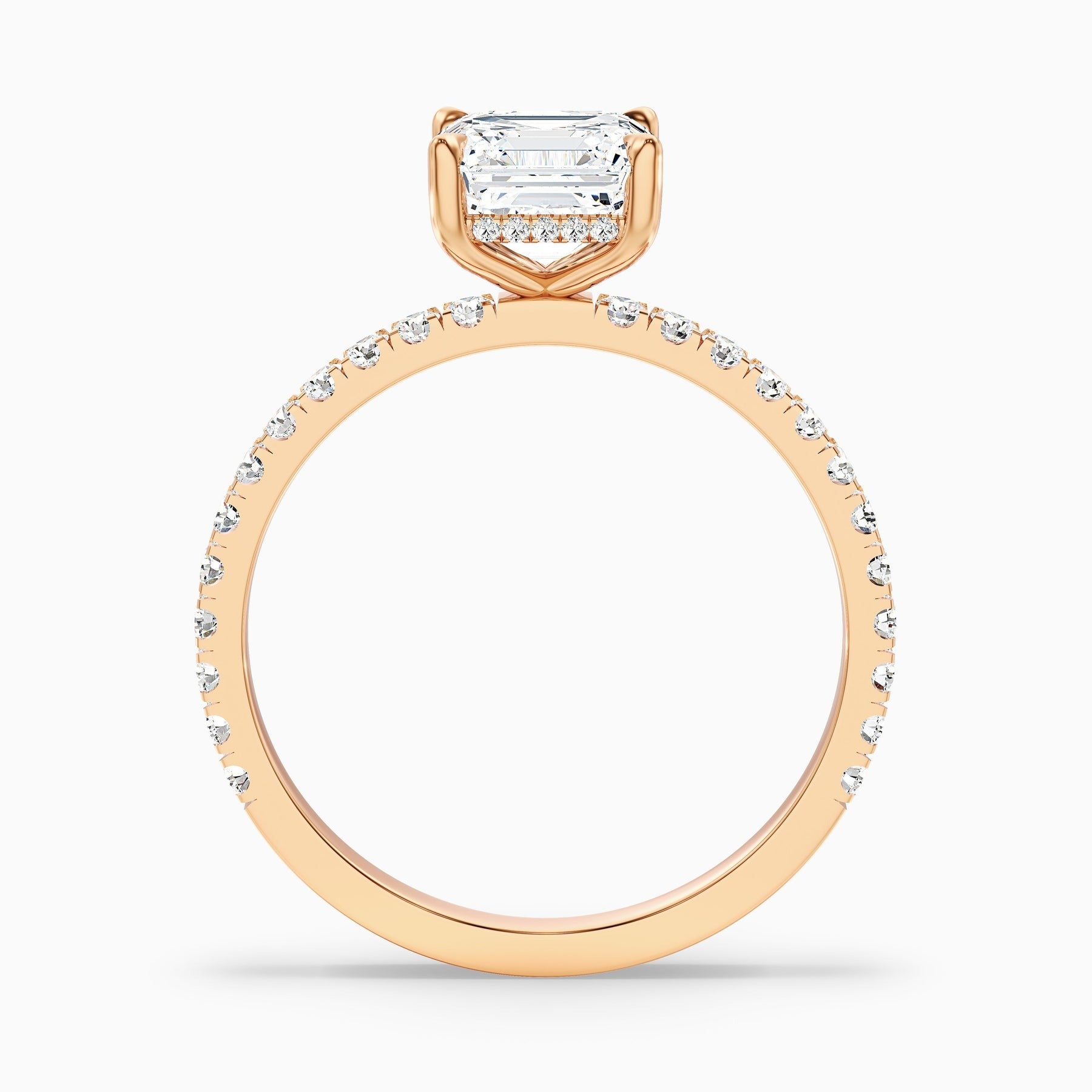 Crystaluxe Asscher Cut Side Stone Pave Lab Grown Diamond Engagement Ring