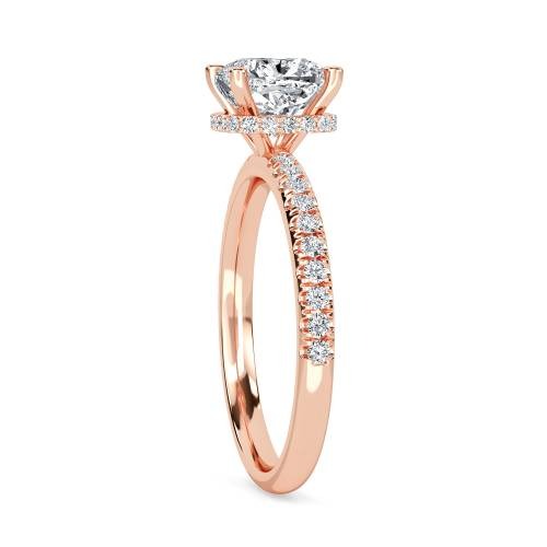 Cushion Hidden Halo Shoulder Set Lab Grown Diamond Ring