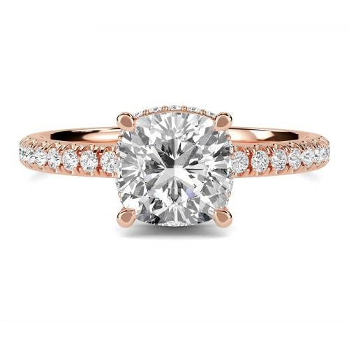 Cushion Hidden Halo Shoulder Set Lab Grown Diamond Ring