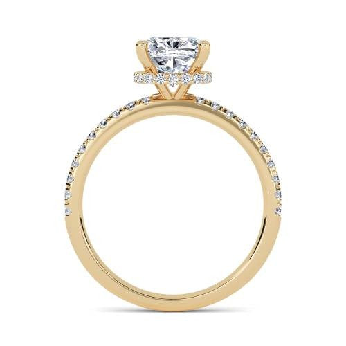 Cushion Hidden Halo Shoulder Set Lab Grown Diamond Ring