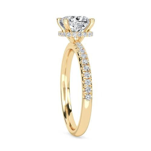 Cushion Hidden Halo Shoulder Set Lab Grown Diamond Ring