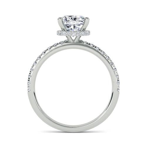 Cushion Hidden Halo Shoulder Set Lab Grown Diamond Ring