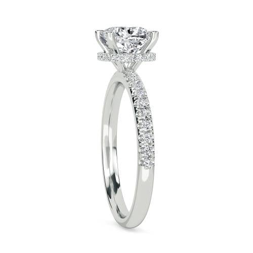 Cushion Hidden Halo Shoulder Set Lab Grown Diamond Ring