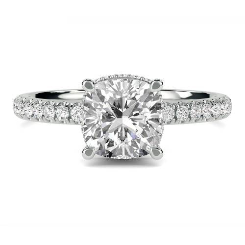 Cushion Hidden Halo Shoulder Set Lab Grown Diamond Ring